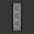 Sleek Modern Black Computer Case With Side Panel Featuring Three RGB Circular Fans And Colorful Lighting