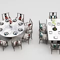 Dining Table Set With Round And Rectangular Tables Matching Chairs And Tabletop Decorations 3d model