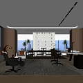 Modern Office Interior Design With Desk Sofa Bookshelf Plants And Window 3d model