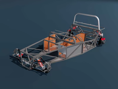 Industrial Equipment Metal Frame Structure With Orange Panels And Red Mechanical Parts 3d model