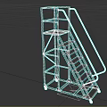 Industrial Red Metal Ladder With Wheels And Platform For Warehouse Use
