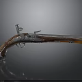 Intricate Carved Antique Pistol With Wooden Stock And Metal Components Detailed Sculptural Design