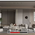 Quiet Living Room Sofa Tea Table Combination Lazy Sofa Leisure Chair Floor Lamp Screen Partition 3d model