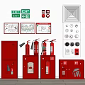 Comprehensive Fire Safety Equipment Including Exit Signs Fire Extinguishers And Control Panels 3d model