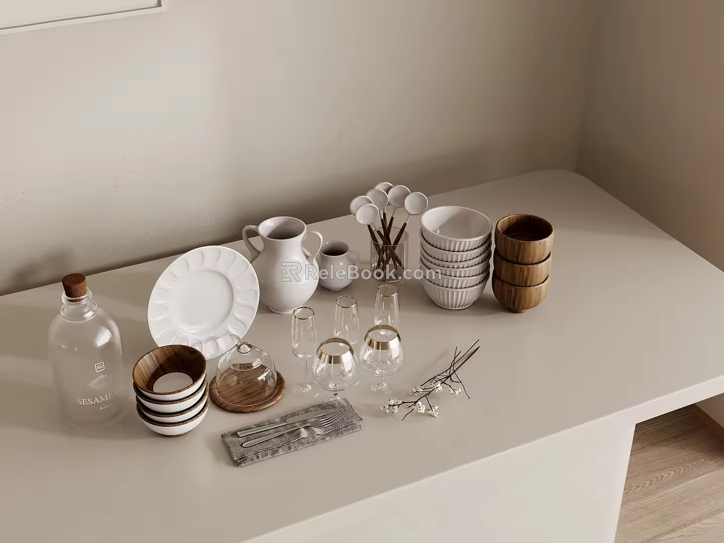 Modern kitchen tableware bowl plate knife and fork combination tableware combination 3d model