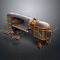 Steampunk Airship Design Featuring Metallic Structure Orange Blue Details And Propellers 3d model