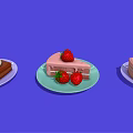Assorted Fresh Cake Slices With Strawberries Cherry And Cream On Purple Background