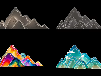 Colorful Mountain Design Photo Check In Spot With Gradient And Cloud Decorations 3d model