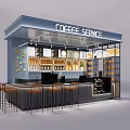 Modern Milk Tea Shop Kiosk With Counter Bar Stools Display Cabinet And Menu Board