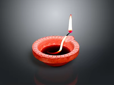 Traditional Red Oil Lamp With Burning Flame And Decorative Ceramic Design 3d model