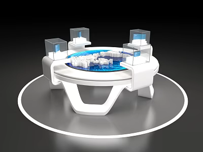 Modern Circular Art Installation With White Base Blue Central Display And Transparent Cubes 3d model