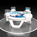 Modern Circular Art Installation With White Base Blue Central Display And Transparent Cubes 3d model