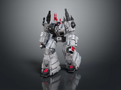 Detailed Futuristic Mechanical Robot With Silver Gray Armor Red Accents And Weapons 3d model