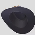 Dark Blue Wide Brim Hat With Yellow Ribbon Gold Buckle And Tassels