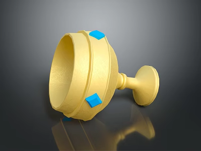 Golden Household Living Utensil With Blue Square Decorations And Tall Footed Base Design 3d model