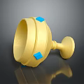 Golden Household Living Utensil With Blue Square Decorations And Tall Footed Base Design