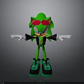 Green Hedgehog Character With Pink Bow Black Jacket And Green Black Shoes Arms Outstretched