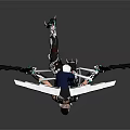 Futuristic Game Movie Character with Black Blue Tech Armor and Glowing Weapons in Combat Stance
