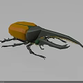 3D Beetle Model With Orange Body Green Eyes Long Mandibles And Gray Legs