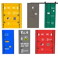 Colorful Public Toilet Swing Doors with WC Signs and National Flag Designs