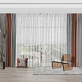 Gray and Brown Curtains With Sheer Panels In Living Room Window With Plants And Furniture