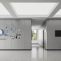 Modern Service Hall Interior With Wall Decor And Glass Partitions
