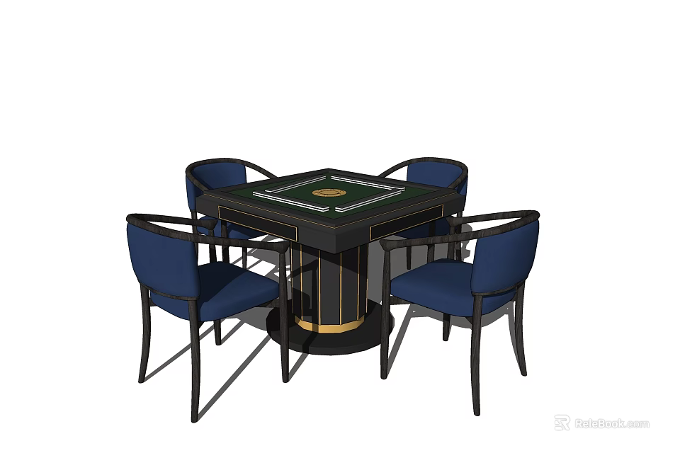 Round Entertainment Table With Green Game Board And Four Blue Chairs 3d model 