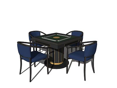 Round Entertainment Table With Green Game Board And Four Blue Chairs 3d model