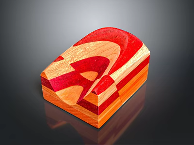 Artisan Crafted Wood And Stone Decorative Block With Layered Red And Natural Tones 3d model