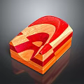 Artisan Crafted Wood And Stone Decorative Block With Layered Red And Natural Tones