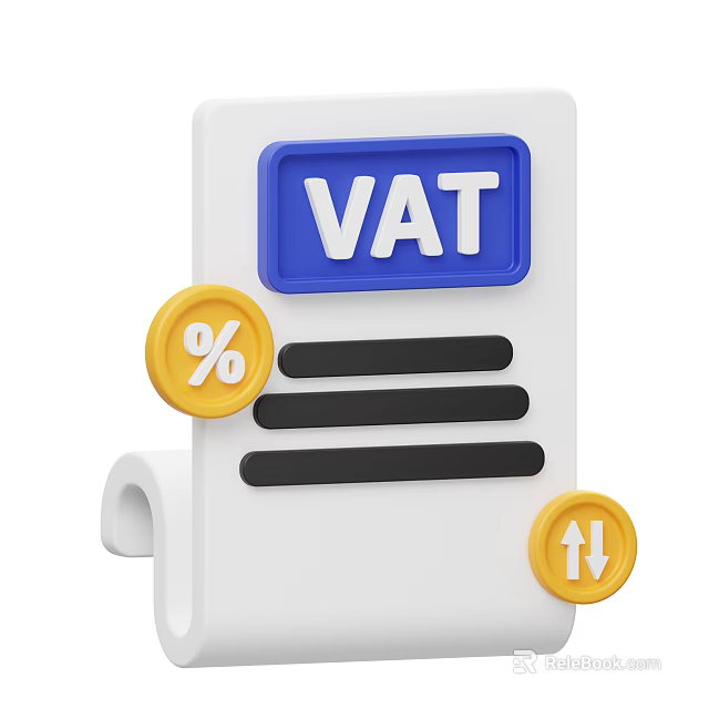 Notebook Page With Blue VAT Label Yellow Percentage And Arrow Symbols Black Lines 3d model 
