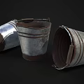 Two Rustic Metal Buckets With Handles For Washing Daily Use