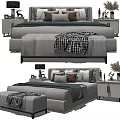 Modern Double Bed With Comfortable Pillows Bedside Tables Bench And Decorative Blanket 3d model
