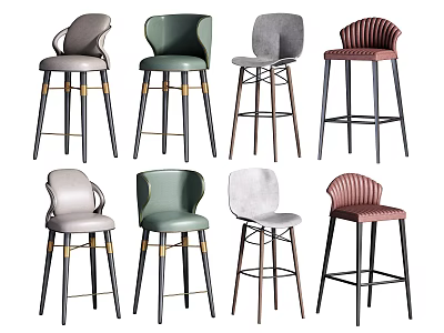 Modern Various Style Bar Stools With Metal Legs Different Colors And Backrest Details 3d model