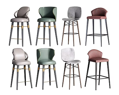 Modern Various Style Bar Stools With Metal Legs Different Colors And Backrest Details 3d model