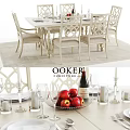 Elegant White Dining Table Set With Carved Chairs Tableware Wine Glasses And Apples 3d model