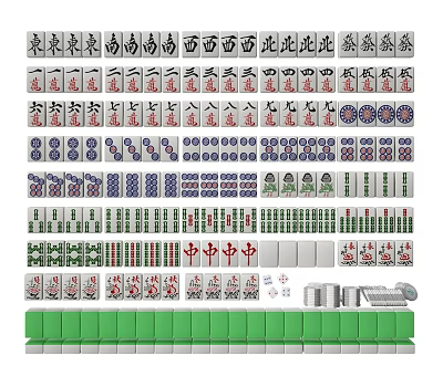 Traditional Chinese Mahjong Tiles With Various Suits And Symbols For Board Game Entertainment 3d model