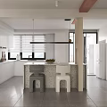 Modern Open Dining and Living Room Interior With Minimalist Marble Countertop And Grey Floor