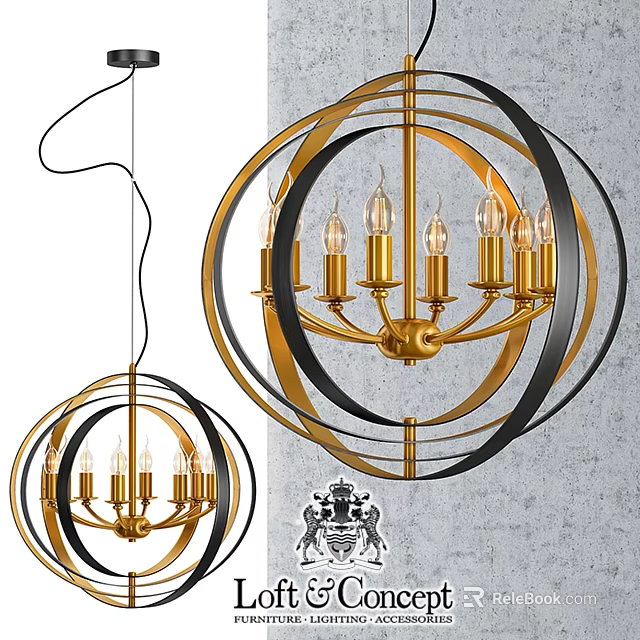 Modern Gold and Black Metal Spherical Chandelier with Multiple Bulbs and Decorative Design 3d model 