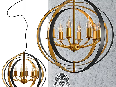 Modern Gold and Black Metal Spherical Chandelier with Multiple Bulbs and Decorative Design 3d model