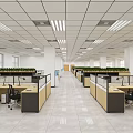 Spacious Public Office Space With Open Layout Workstations Cubicles And Green Plants 3d model