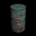 Tech Exhibition Hall Showcasing Green Rusty Metal Oil Drum With Worn White Label