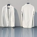 White Blazer Front And Back View Hanging On Hanger With Grey Wall And Reflective Floor