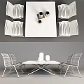 Modern White Dining Table And Chairs Set With Sleek Metal Frame And Striped Back Design