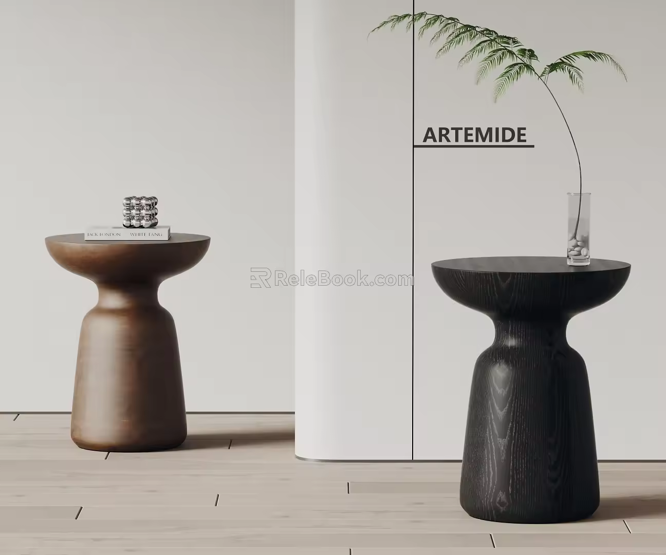Modern artemide Side Table Solid Wood Side Round Small Coffee Table Vase 3d model