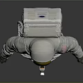 Man Astronaut in White Spacesuit with Gold Helmet and Life Support Gear against Gray Background