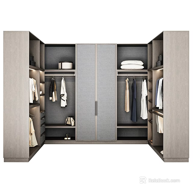 Modern Wardrobe Interior Design With Hanging Clothes Folded Items And Shoe Storage 3d model 
