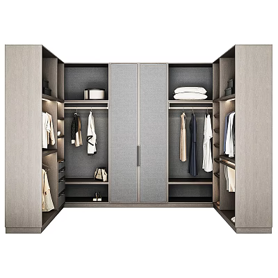 Modern Wardrobe Interior Design With Hanging Clothes Folded Items And Shoe Storage 3d model