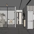 Modern Apartment Interior With Glass Partition Bunk Bed Desk Yellow Chair And Kitchen Area