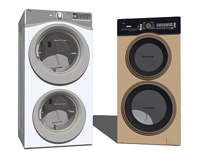 Modern Top And Bottom Drum Washing Machines With White Beige Colors And Sleek Design 3d model